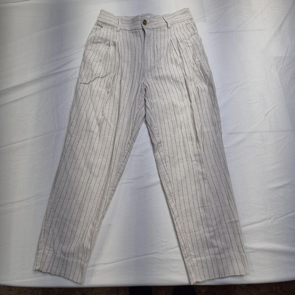 Banana Republic Pants Womens 6 Beige Linen Blend Stripe Pleated Twill Summer